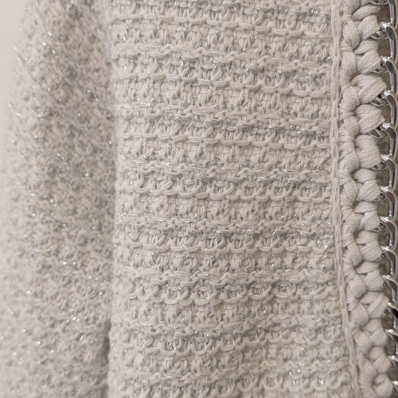 Elie By Elie Tahari Women's Cream Silver Metallic Chain Detail Open Cardigan S - Picture 2 of 8